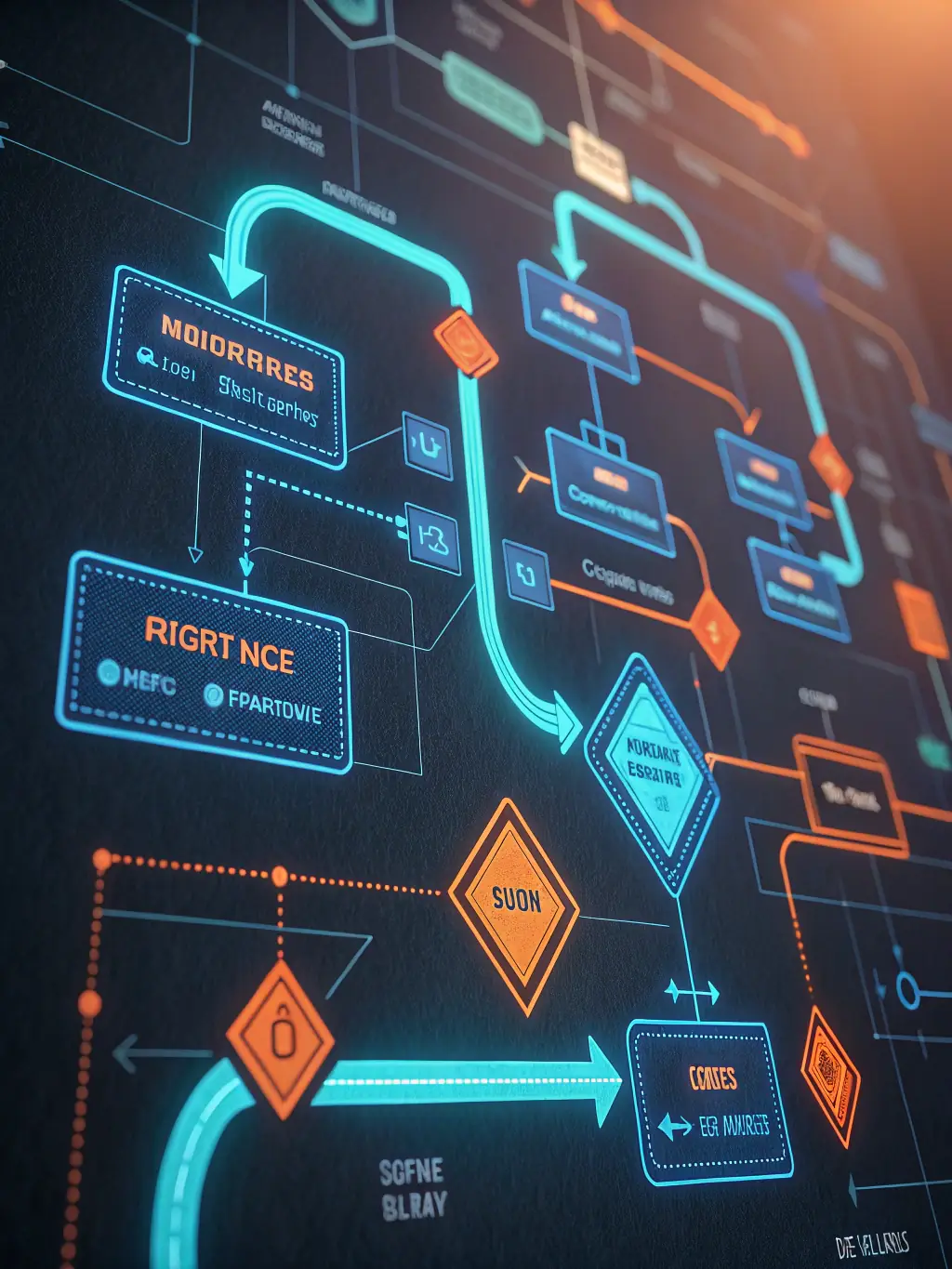 An image depicting a streamlined workflow process with interconnected nodes, representing the efficiency gains from using ContractRX.